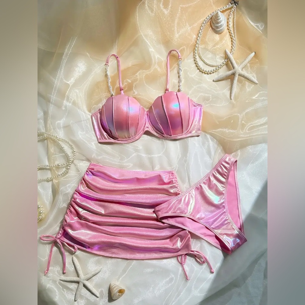 Pink Iridescent Mermaid 3-Piece Swimsuit Set